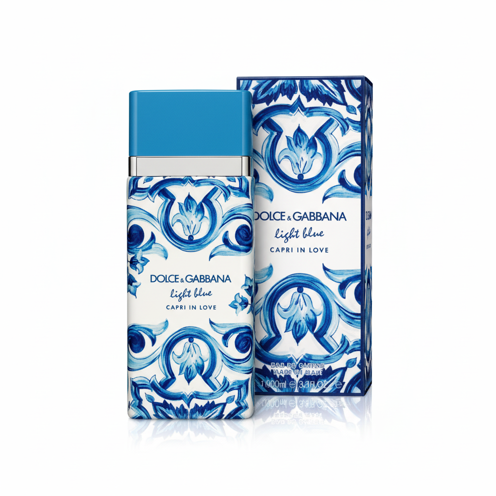 Dolce & Gabbana Light Blue Capri in Love 100 ml sobre fondo blanco profesional