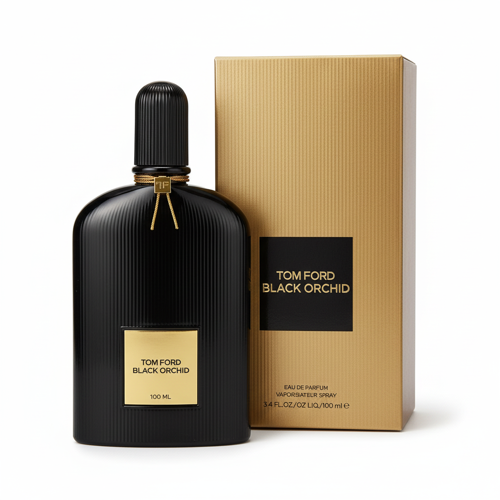 Tom Ford Black Orchid 100 ml sobre fondo blanco profesional